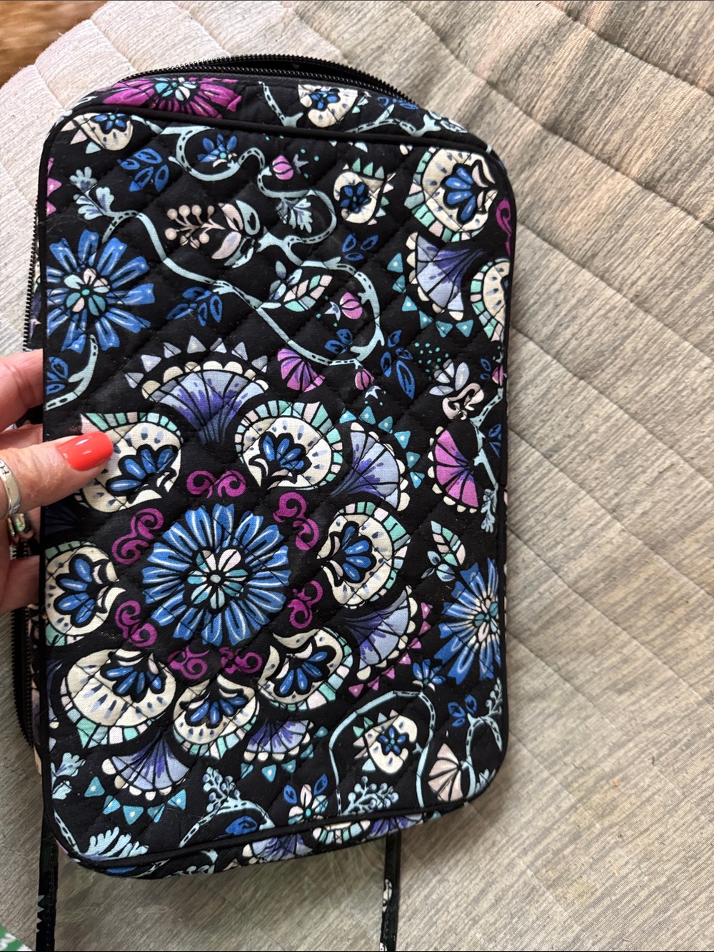 Vera Bradley Black Quilted Cosmetic Case with Blue, Pink Floral Pattern# 42 - Picture 7 of 7